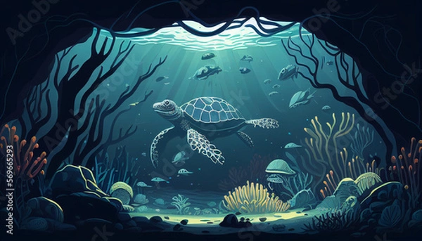 Fototapeta Deep Sea Turtle Generative AI