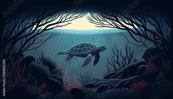 Fototapeta Deep Sea Turtle Generative AI