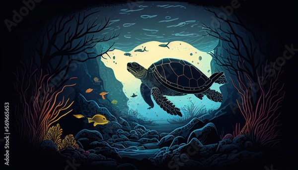 Fototapeta Deep Sea Turtle Generative AI