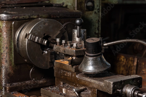 Fototapeta Old equipment, machines, tools in an abandoned mechanical factory