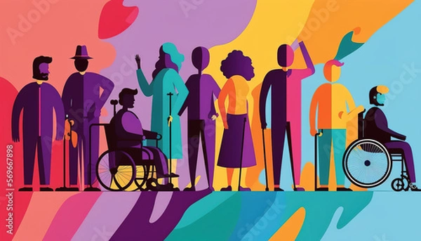 Obraz Colorful banner for disability inclusion and visibility. Flat design minimalist concept. Generative AI Illustration