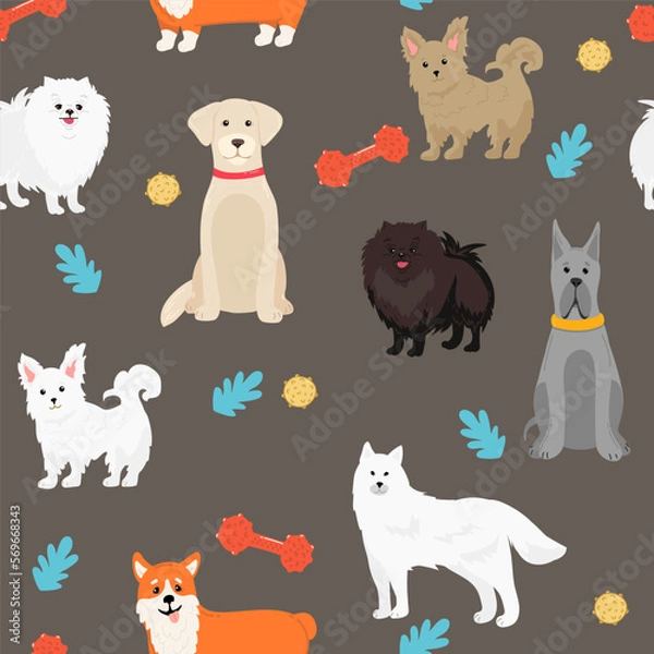 Fototapeta seamless pattern with funny creative dogs. Trendy vector background. Perfect for kids apparel,fabric, textile, nursery decoration,wrapping paper