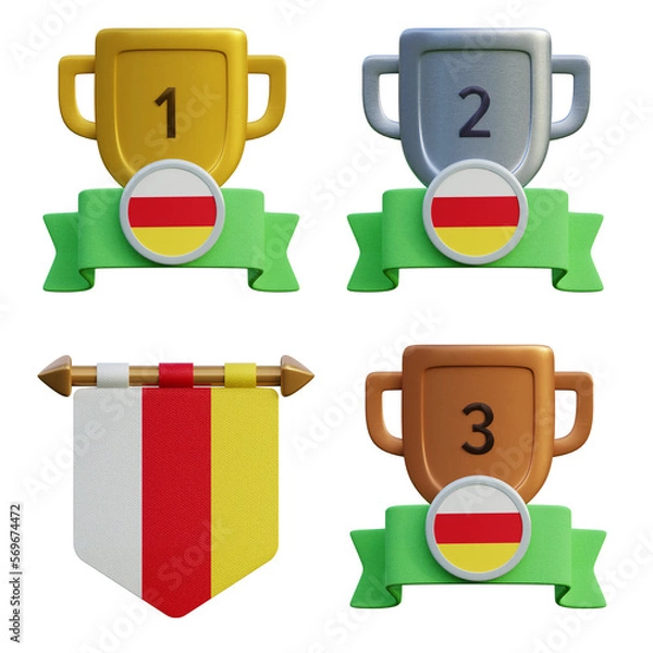 Fototapeta 3d render, transparent game asset, pennant with national flag of Ossetia winner podium