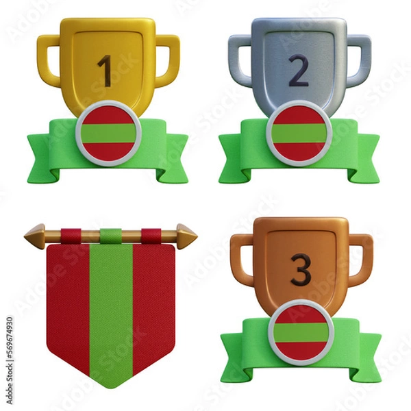 Fototapeta 3d render, transparent game asset, pennant with national flag of Transnistria winner podium