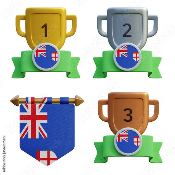 Fototapeta 3d render, transparent game asset, pennant with national flag of Fiji winner podium