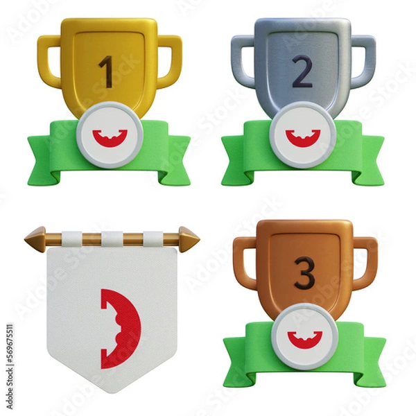 Fototapeta 3d render, transparent game asset, pennant with national flag of Rapa Nui winner podium