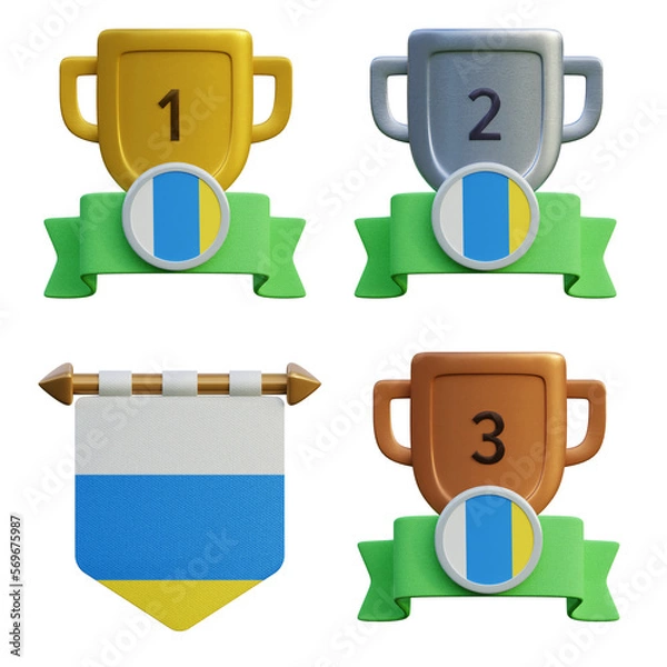 Fototapeta 3d render, transparent game asset, pennant with national flag of Canary Islands winner podium
