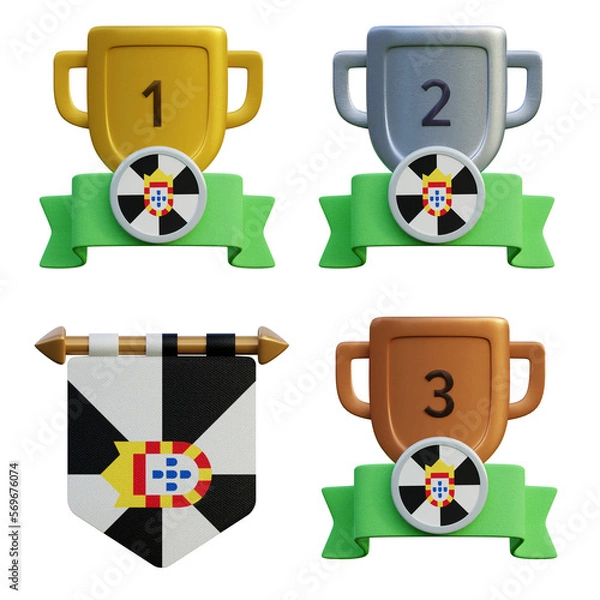 Fototapeta 3d render, transparent game asset, pennant with national flag of Ceuta winner podium
