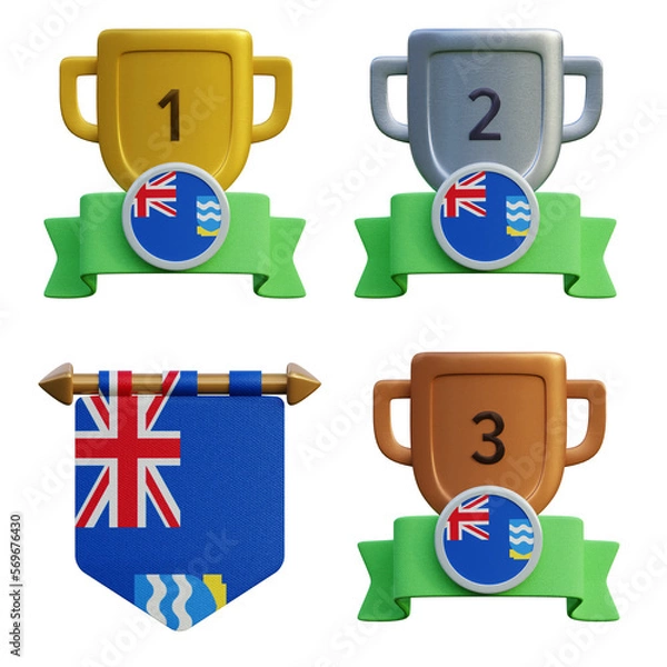 Fototapeta 3d render, transparent game asset, pennant with national flag of Falkland Islands winner podium