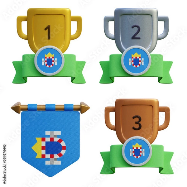 Fototapeta 3d render, transparent game asset, pennant with national flag of Melilla winner podium
