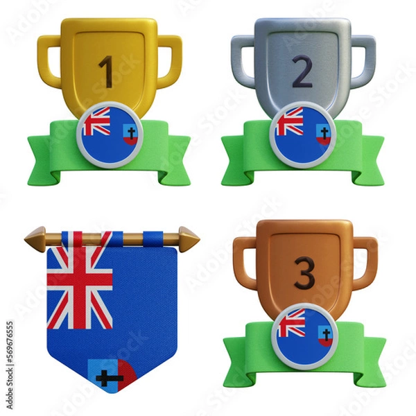 Fototapeta 3d render, transparent game asset, pennant with national flag of Montserrat winner podium