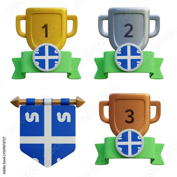 Fototapeta 3d render, transparent game asset, pennant with national flag of Martinique winner podium