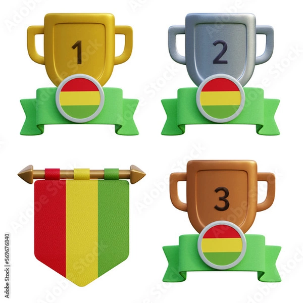 Fototapeta 3d render, transparent game asset, pennant with national flag of Bolivia winner podium