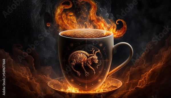 Fototapeta Cup of fire with zodiac signs. Generative AI