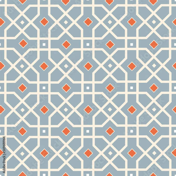 Fototapeta Abstract geometric line seamless white pattern. Arabesque tile texture in asian decor style