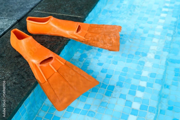 Obraz Orange Rubber flippers in pool