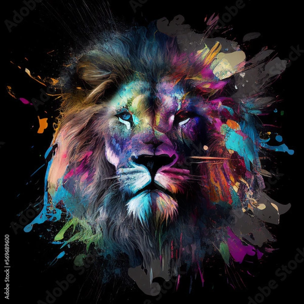 Fototapeta Abstract Lion Head colorful generative ai