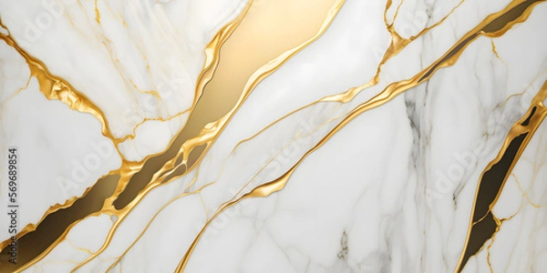 Fototapeta golden white marble background texture, pattern generative ai design banner
