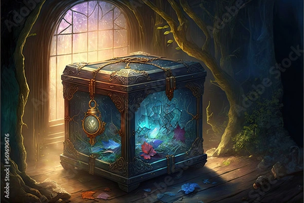 Fototapeta Treasure chest in an old room, Generative AI