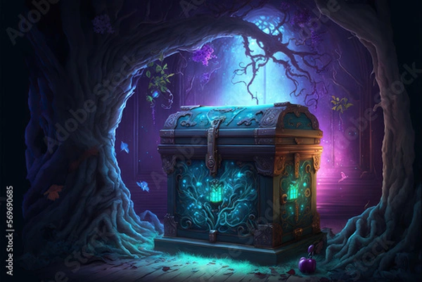 Fototapeta Treasure hunt chest, fantasy quest rpg, Generative AI
