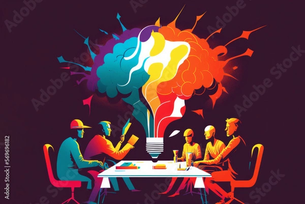 Fototapeta Diverse business team performing a brainstorming session, creative Idea generation 02, generative AI