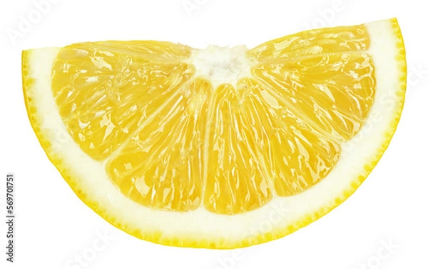 Obraz Ripe wedge of yellow lemon citrus fruit stand isolated on transparent background