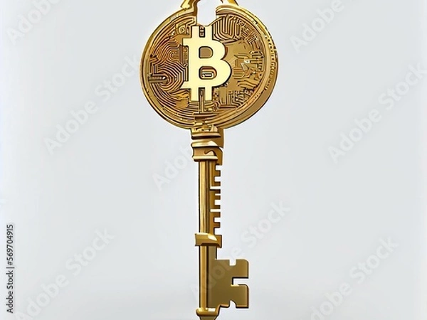 Fototapeta Bitcoin crypto currency lock tresor bank , safe wallpaper , golden background Ai generative