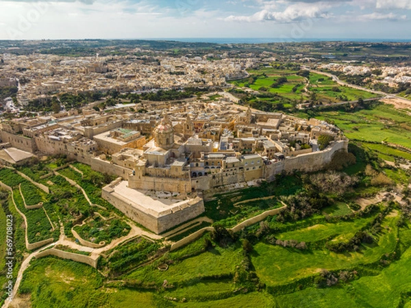 Obraz Mdina city, drone top view. Malta island