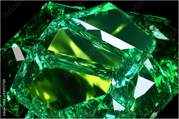 Fototapeta Glare Sharp Birthstone Stack Glisten Depth Fond of Shiny Vibrant Dense Irish Mint Malachite Color Lit by Jade Spring Bio Glow Closeup Ice Refraction Sparkle Carbon Ore Heap