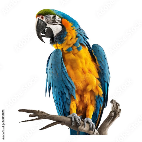 Fototapeta blue macaw parrot on a transparent background png isolated Generative Ai