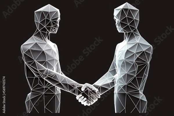 Fototapeta Unlock Financial Success with a Strong Business Handshake: Invest in the Stock Market for Prosperity and Growth - Low Poly