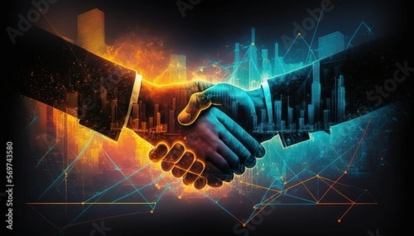 Fototapeta Unlock Financial Success with a Strong Business Handshake: Invest in the Stock Market for Prosperity and Growth