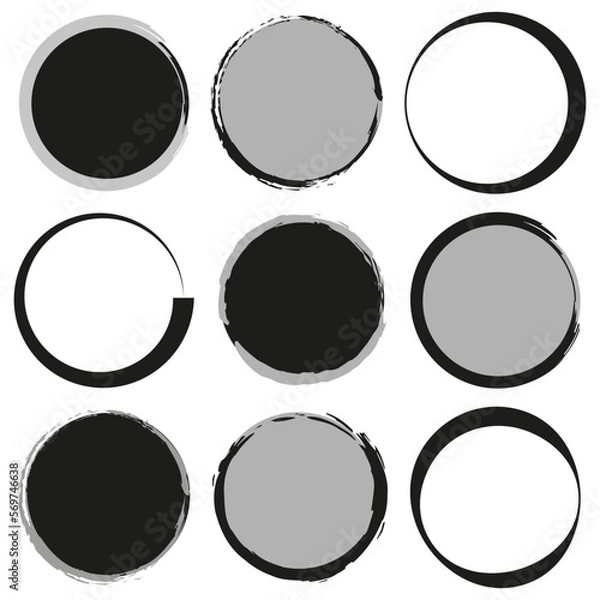 Fototapeta Brush circles in retro style. Circle frame set. Vector illustration.