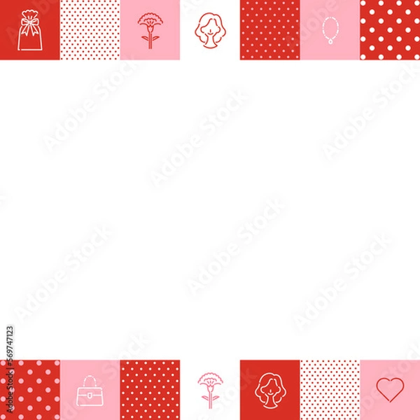 Fototapeta 母の日向け　アイコン×格子模様のフレーム／白背景（正方形）