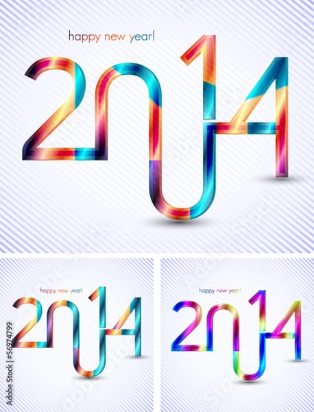 Fototapeta set of 3d typographic illustration of new year 2014