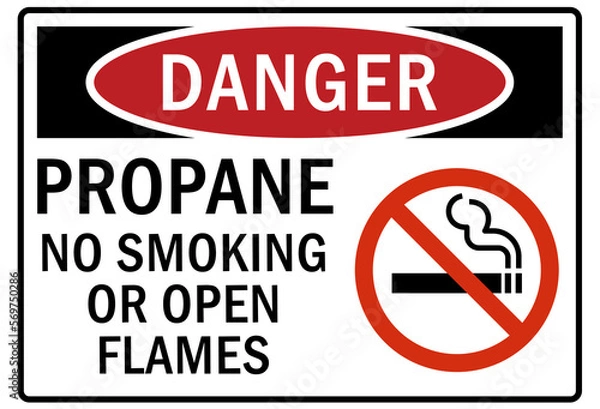 Fototapeta Propane warning sign and labels propane no smoking or open flame
