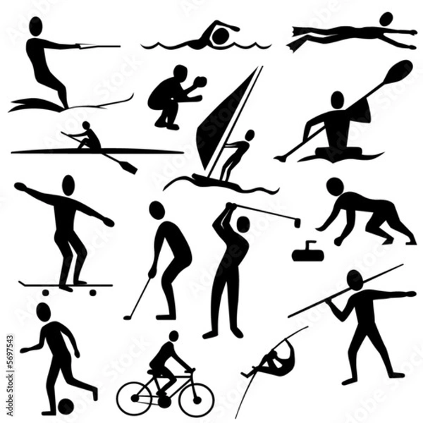 Fototapeta sports silhouettes - kayaking, golf, cycling, curling, swimming