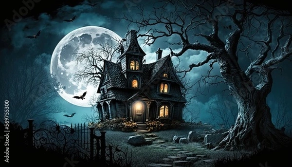 Obraz Haunted House with a Full Moon