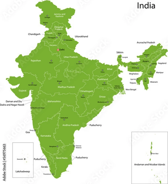 Fototapeta Green India Map