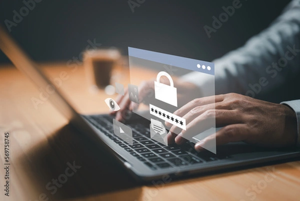 Fototapeta computer and data protection, digital access, cyber security, online safety, secure connection