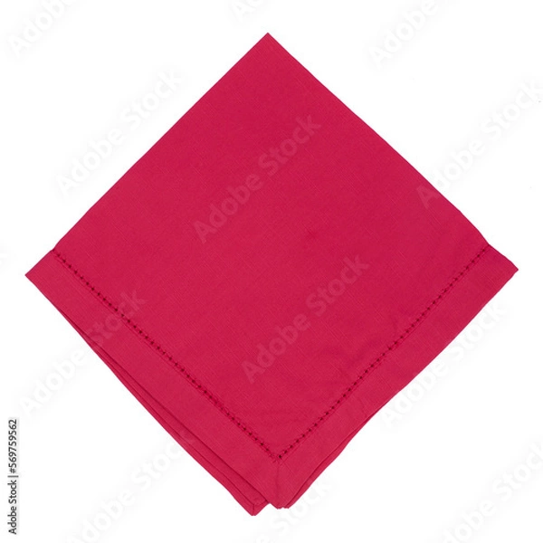 Fototapeta High-quality square napkin. Luxury linens. Rich fuchsia  bright pink color. Isolated with white background. 