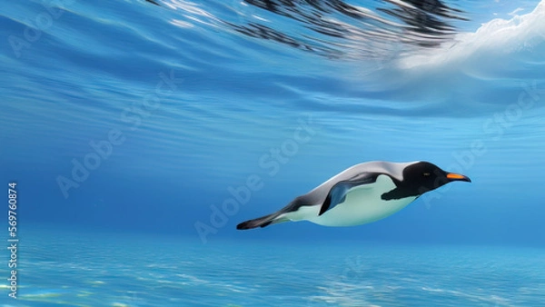 Fototapeta penguin swimming in the ocean, the environment, Generative AI