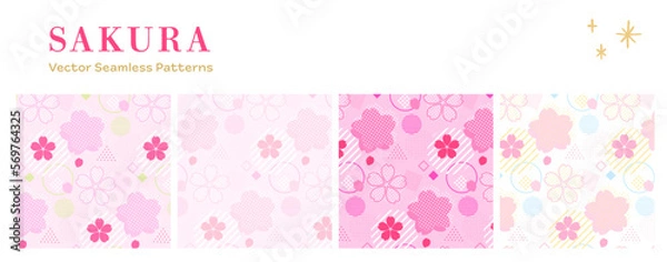 Obraz 抽象的な幾何学図形と桜の花のシームレスパターンスウォッチ　色違いセット