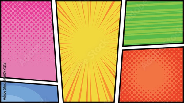 Obraz アメコミ風 コマ割り　背景2　イラスト フルHD