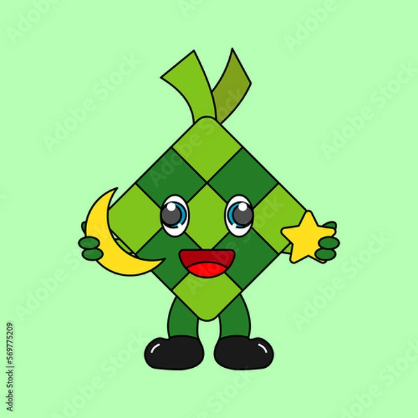 Fototapeta Ketupat Character With Moon and Star