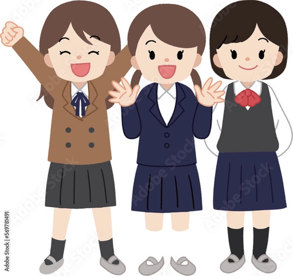 Fototapeta 制服を着た学生の子供達　女の子　線なし
