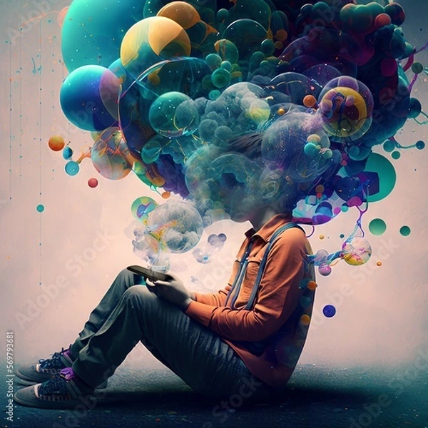 Fototapeta Smartphone addiction concept. Ai generated image. Ai generated image.