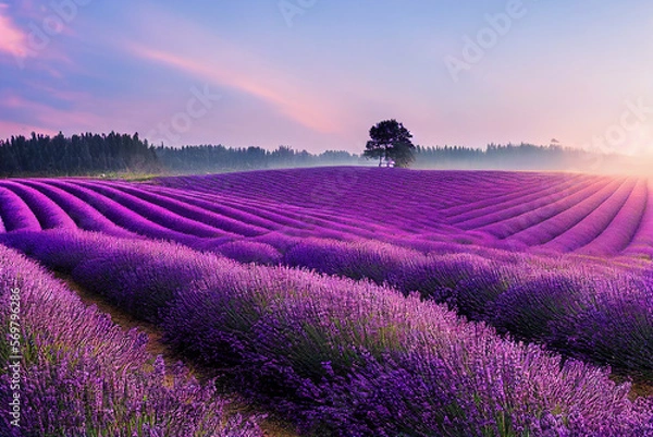 Obraz Wallpaper of a beautiful lavender field landscape. Generative ai