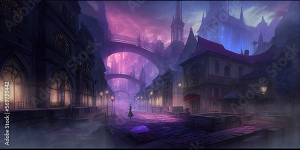 Obraz Ominous Magical City, Generative AI, Victorian Inspired, Dark Fantasy