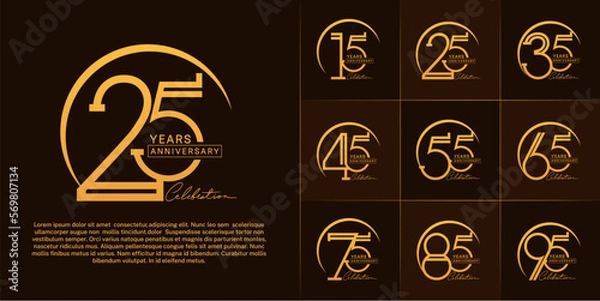 Fototapeta set of anniversary logotype gold color with golden swoosh for special celebration event